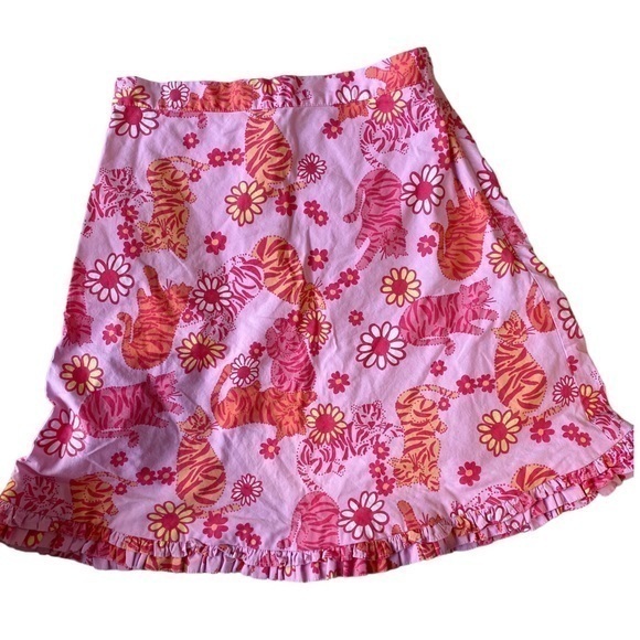 Lilly Pulitzer Vintage Tiger Print Cotton Mini Skirt with Scalloped Hem Size 0P - Picture 1 of 13